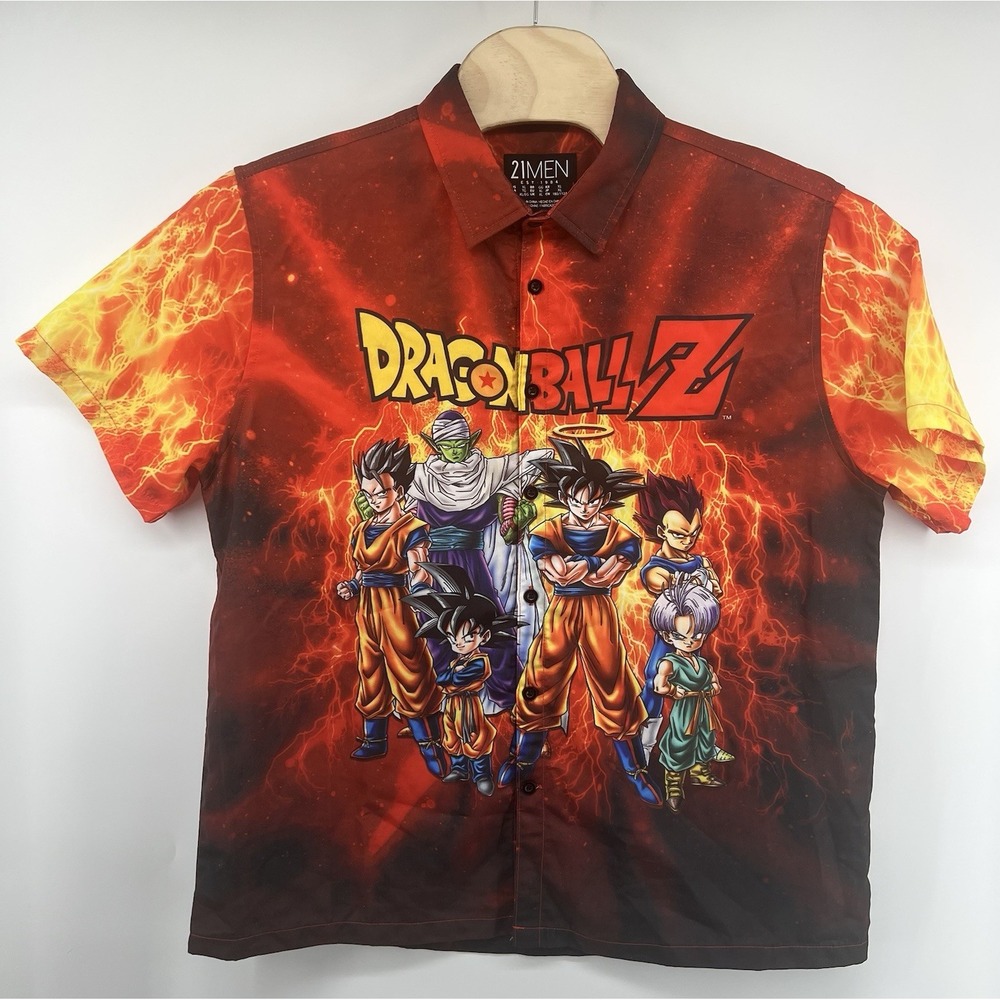 21 Men Dragonball Z Button Front Shirt All Over Print XL Big Graphic Anime